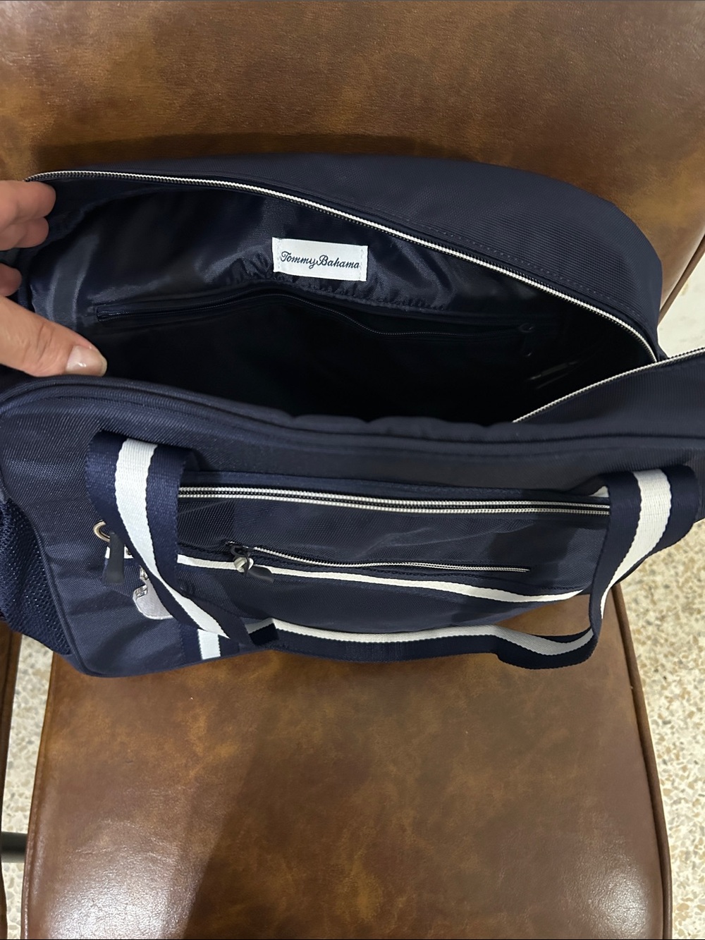 Tommy Bahama Navy & White Striped Laptop Tote